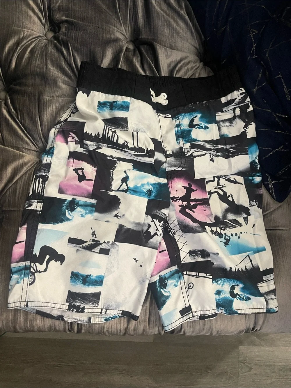 Old Navy White Jogger Pants with Pink & Blue Graphic Panels